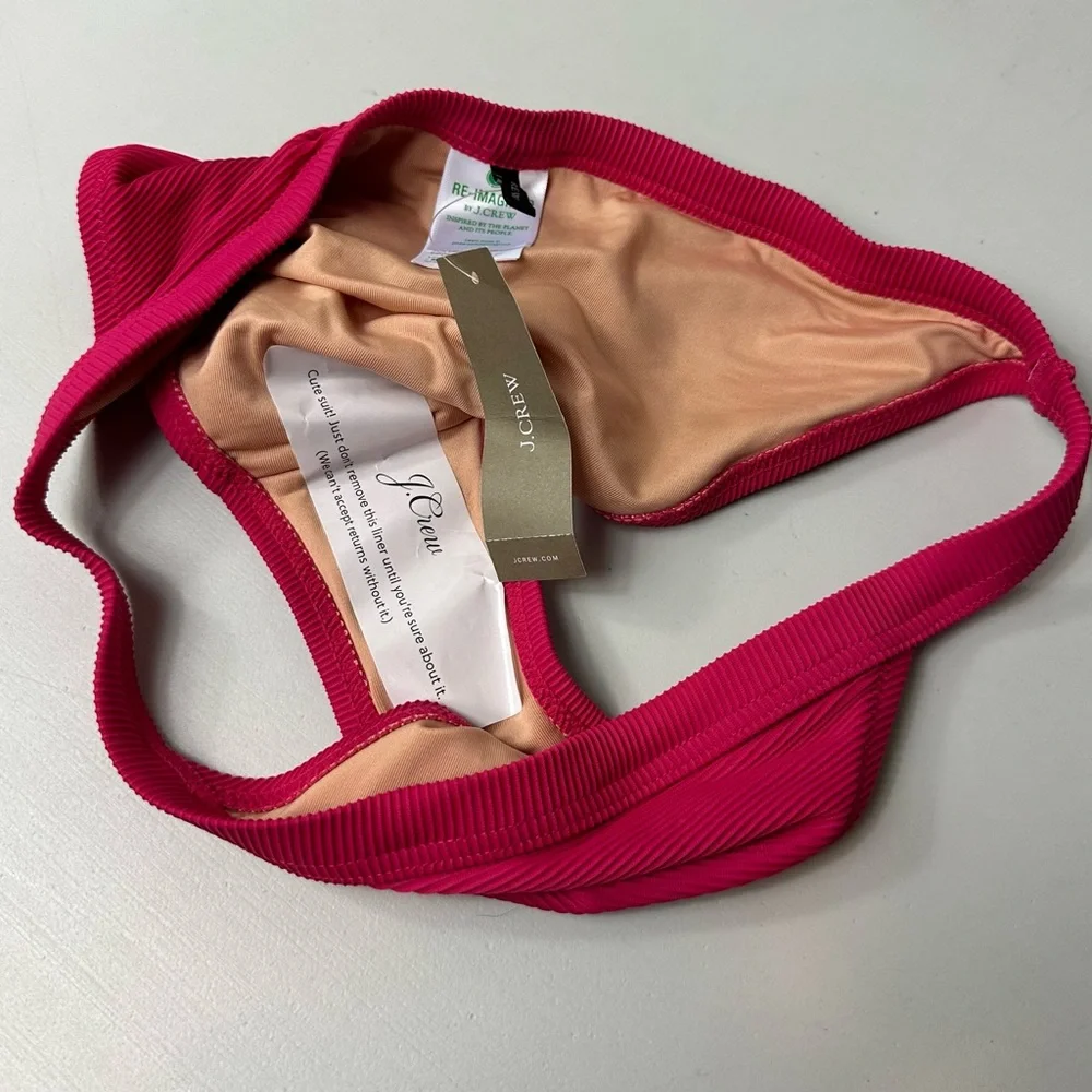 J.Crew Womens Ribbed Trim Hipster Low Rise Full Coverage Bikini Bottom Pink XS